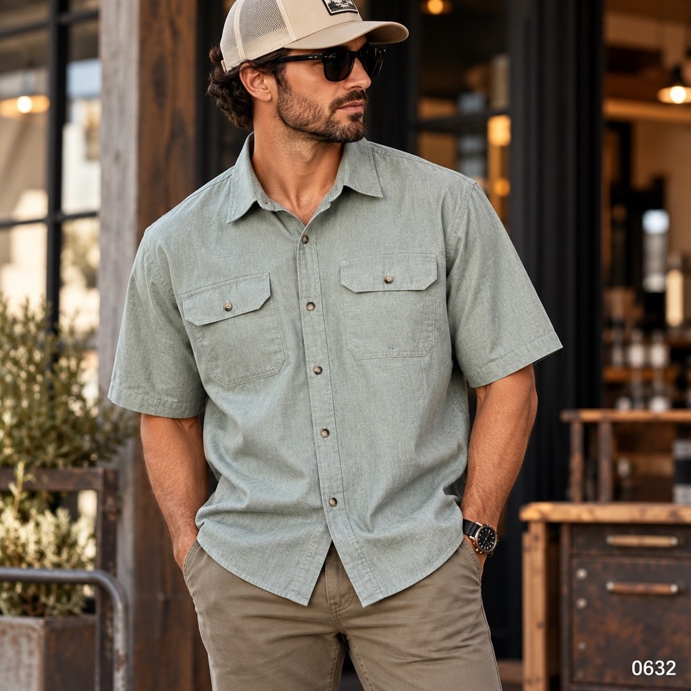 Wrangler Authentics Shirt Mens 3XL Short Sleeve Button Down Sage Green 0632